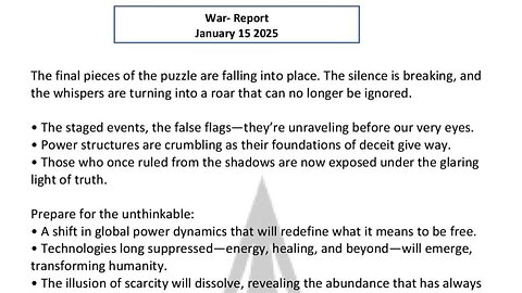 WAR REPORT - JANUARY 15 2025 - THE FINAL PIECES OF THE PUZZLE