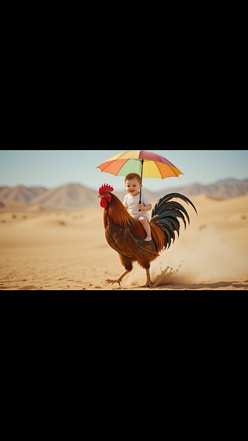 Watch This Baby's Epic Rooster Ride! Pure Joy! 🐣🏜️