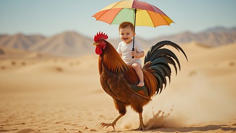 Watch This Baby's Epic Rooster Ride! Pure Joy! 🐣🏜️