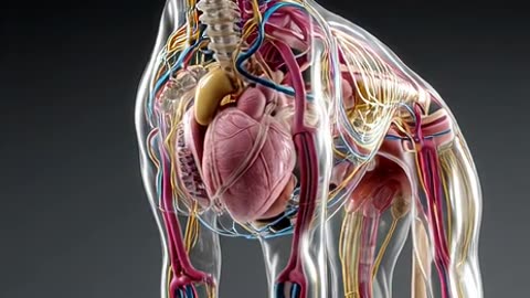 Ultra-realistic 3D render of a [Dog], anatomically accurate, with semi-transparent skin