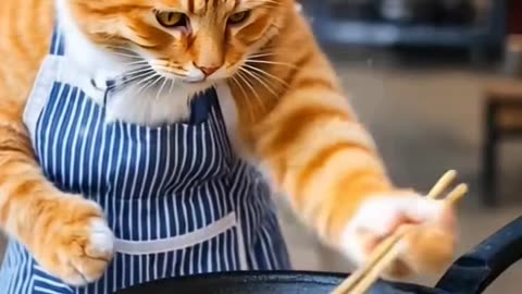 Cat is selling a food