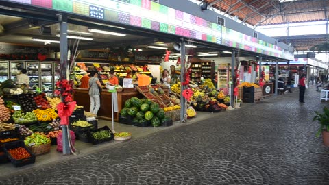 Vegetables and Fruits Shops in the Historic Mercado Agricola Montevideo in Aguada