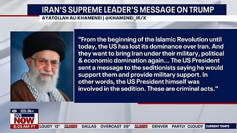 Iran's supreme leader calls Trump a "criminal", blames him for protester deaths