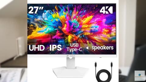 CRUA 27" 4K White Monitor, UHD(3840x2160P) IPS Panel, 60Hz Computer Monitor, Sup