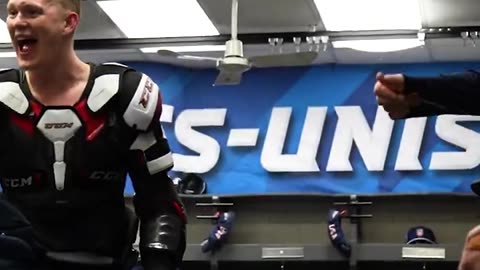 USA Hockey Team in the locker room after beating Canada