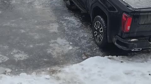 Driveway Ice Slide Takes an Unexpected Detour
