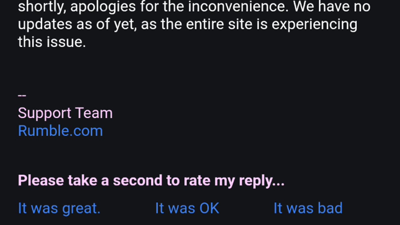 An update from rumble support