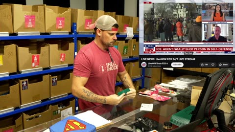 Packing and shipping while watching the news.