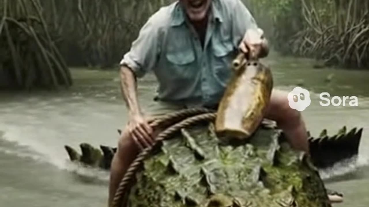 FASTER! FASTER, YOU TOOTHY LOG! GIDDY-UP