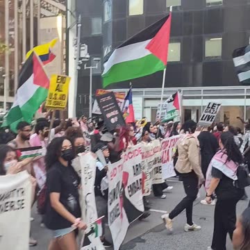 Near the United Nations: "ARREST NETANYAHU. STOP THE GENOCIDE."