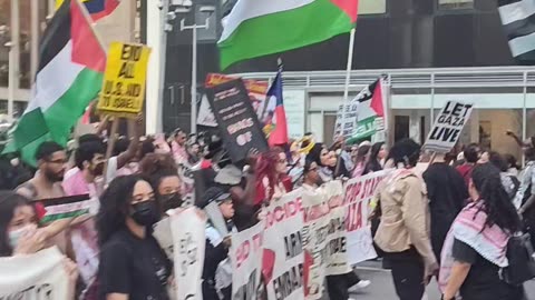 Near the United Nations: "ARREST NETANYAHU. STOP THE GENOCIDE."