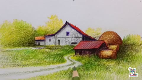 How to draw and coloring A Scenery Art with Colored Pencils