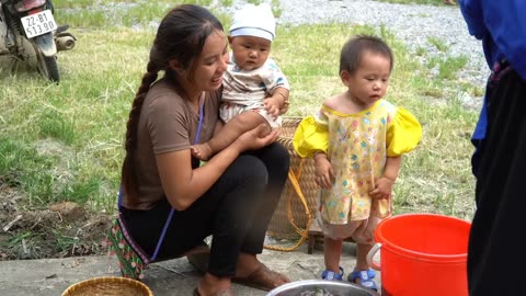 How to harvest giant fish during heavy rains and floods - cooking with your children