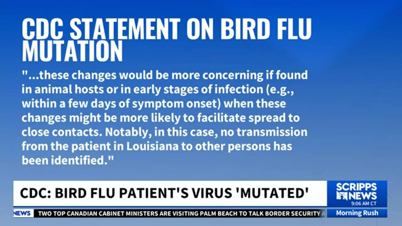 Testing reveals bird flu virus mutated in person with severe case in Louisiana.