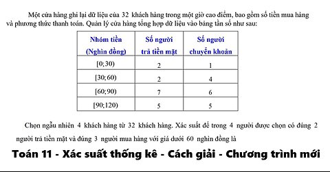 Toán 11: Một cửa hàng ghi lại dữ liệu của 32 khách hàng trong một giờ cao điểm, bao gồm số tiền