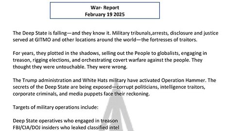 WAR REPORT - FEBRUARY 19 2025 - THE DEEP STATE IS FALLING