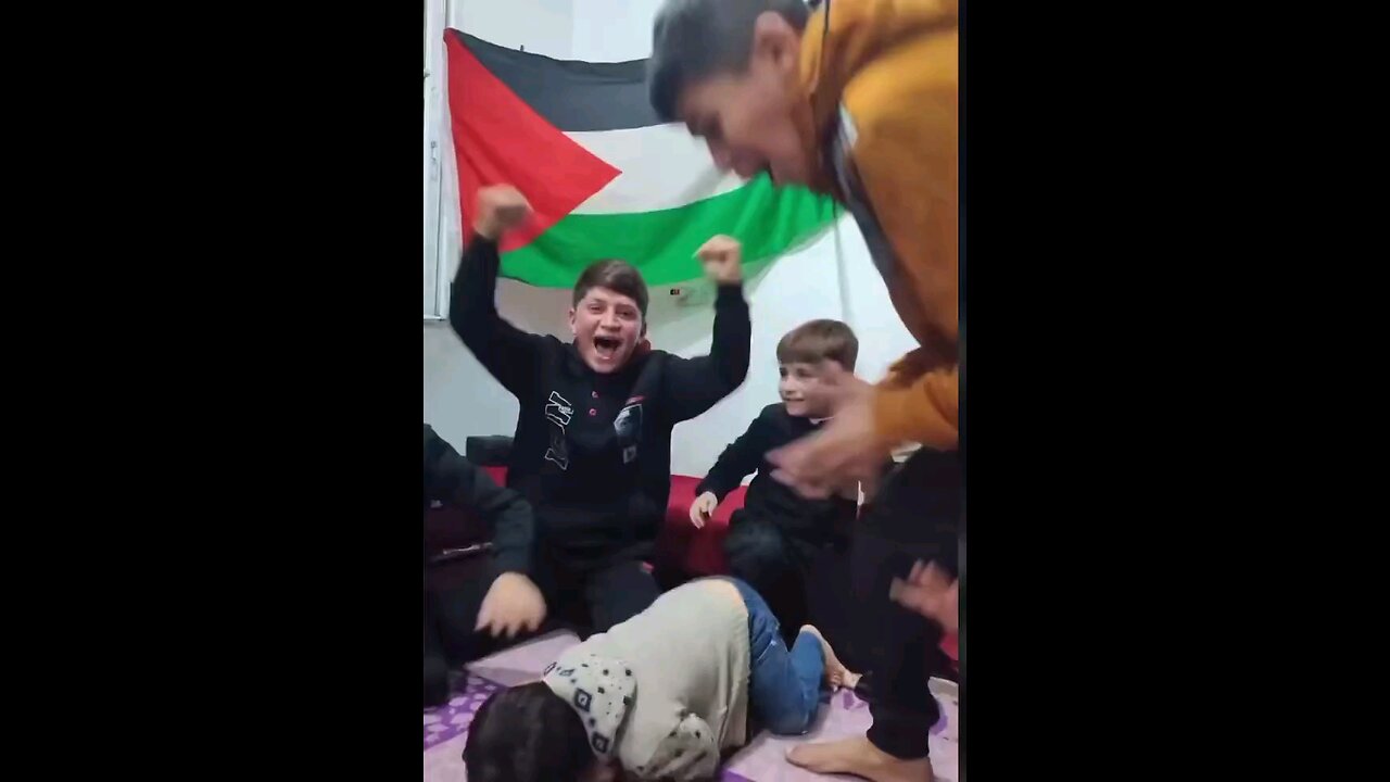 Palestinian children's celebration of the ceasefire.