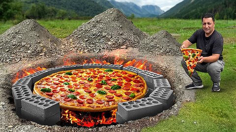 I Cooked a Huge Pizza Underground in the Wild Mountains! Homemade Sausage Pizza Recipe