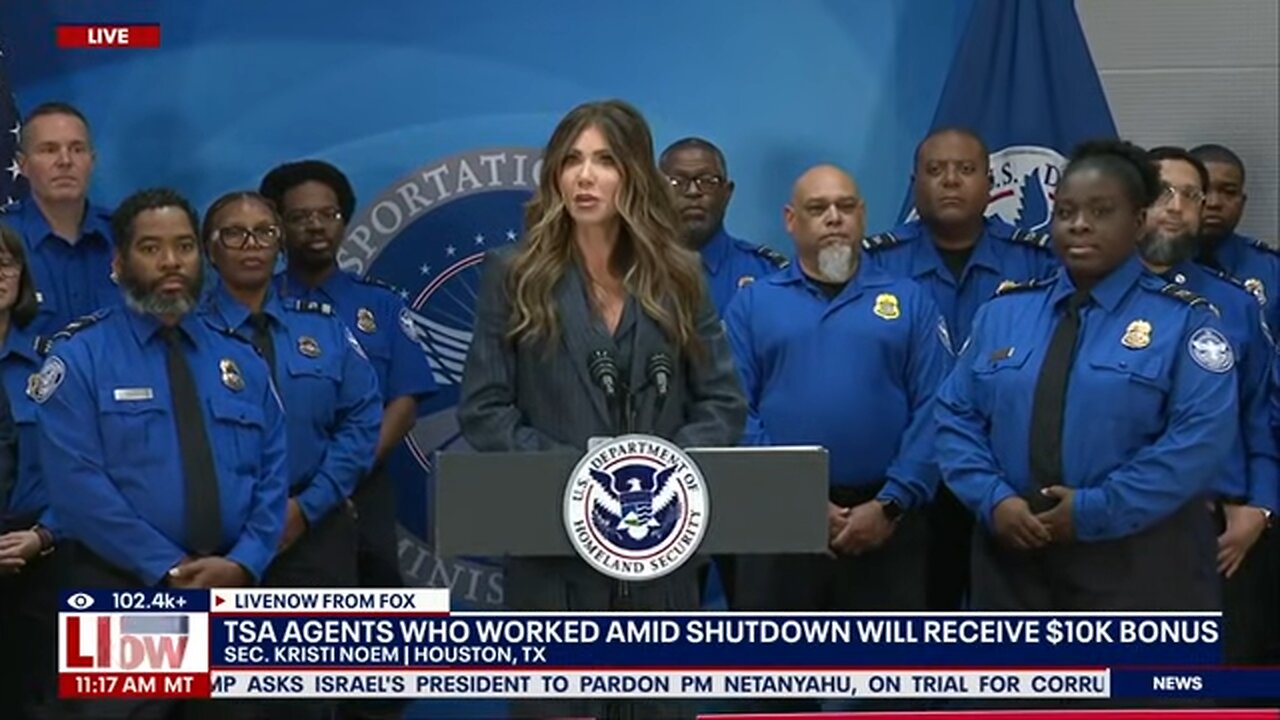WATCH: Sec. Noem hands $10k bonuses to several TSA agents