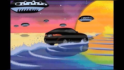 Jaguar priest drives on the beach in the priest one