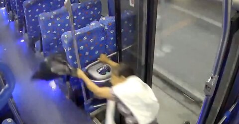 Woman falls off moving bus