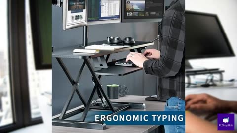 VIVO Height Adjustable 48 inch Standing Desk Converter with Triple Monitor Mount