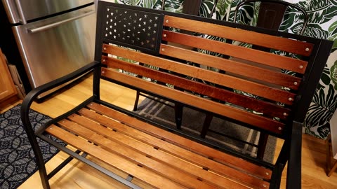 Backyard Expressions Metal American Flag Outdoor Wooden Slats Bench Review