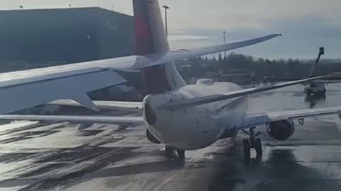 View from passenger of Japan Airlines plane striking parked Delta plane. OMG