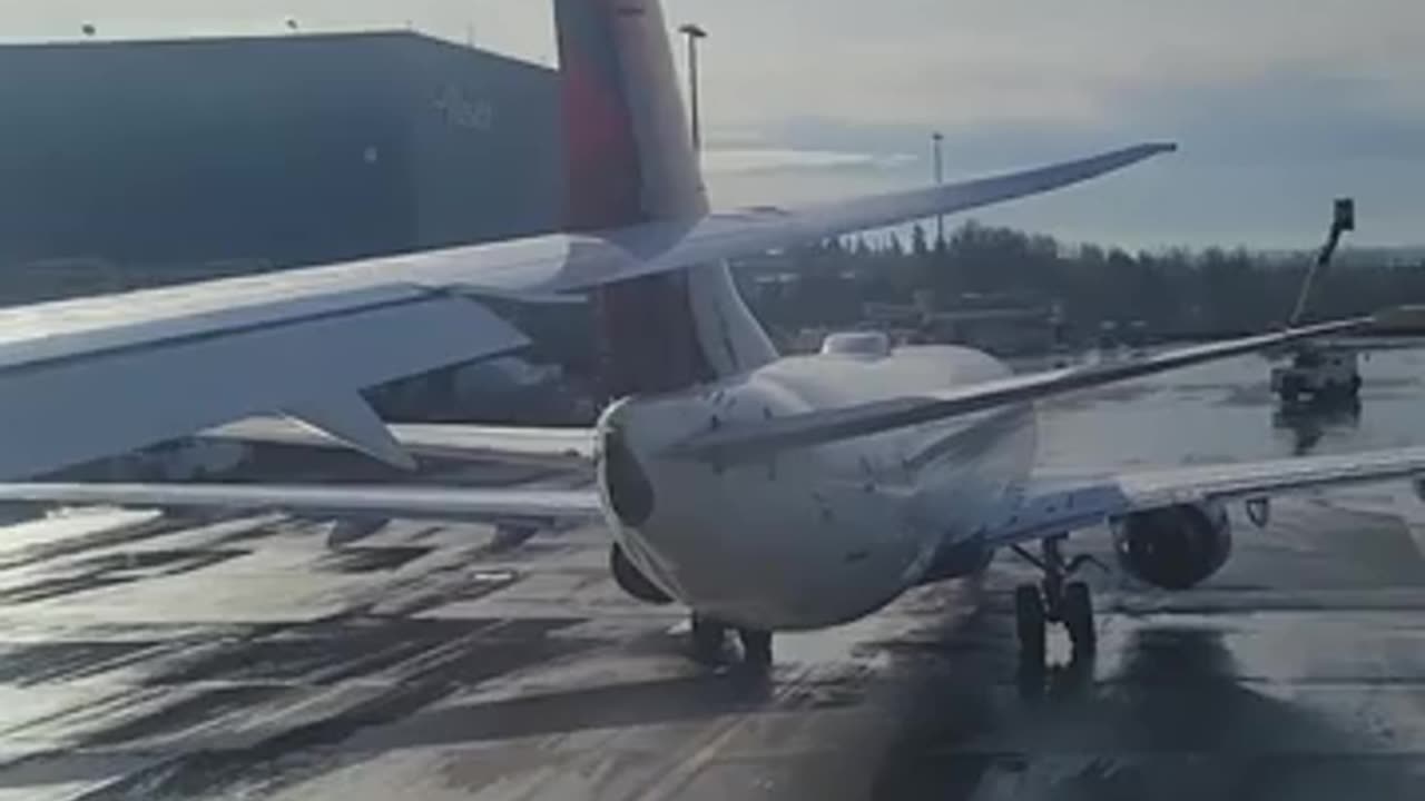 View from passenger of Japan Airlines plane striking parked Delta plane. OMG