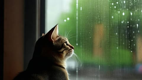 Rainy Reflections: A Cat’s Quiet Moment