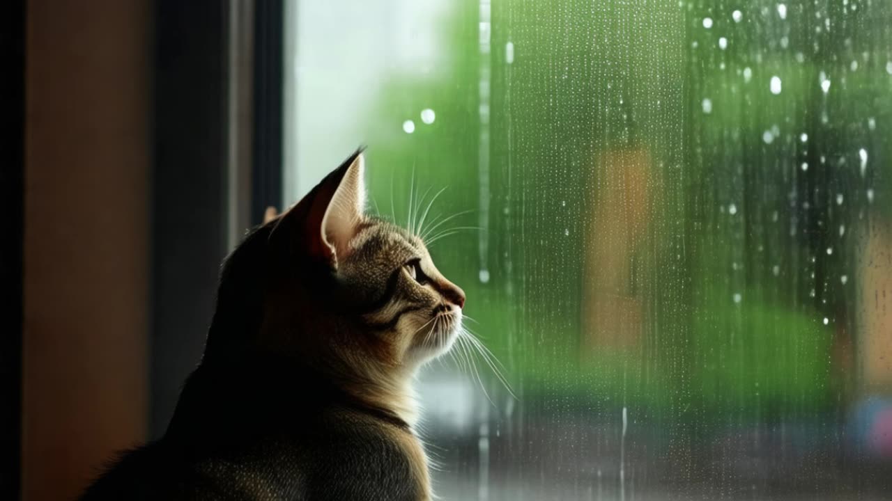Rainy Reflections: A Cat’s Quiet Moment
