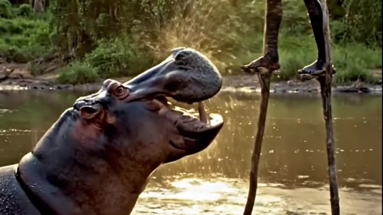 Stick Walking Man Meet a Hippo
