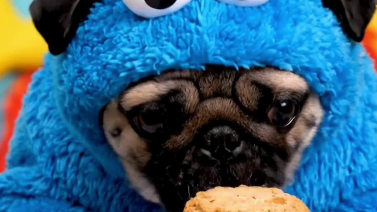 Cookie Monster Pug Eats Giant Peanut Butter Cookie | Cute ASMR Dog Mukbang Video