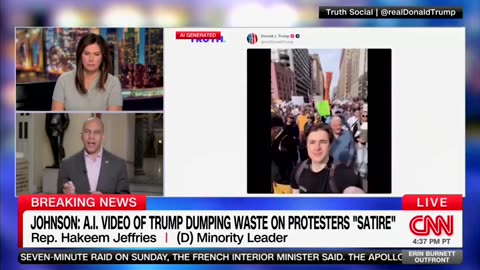 CNN Forces Hakeem Jeffries To Talk About AI Video Of Trump Dropping Poop On Protesters