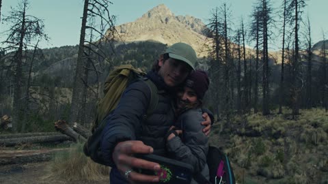 Hiking couple taking a selfie