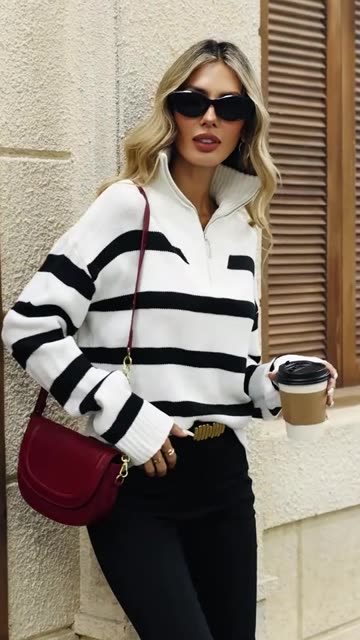 Women's Autumn Winter Minimalist Sweater with Shoulder Cut-Outs and Zipper