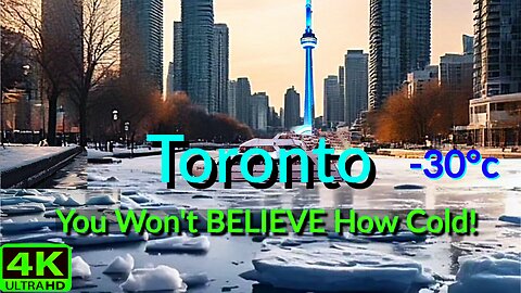 【4K】Polar Vortex walk frigid Toronto Frozen Lake Ontario Canada 🇨🇦