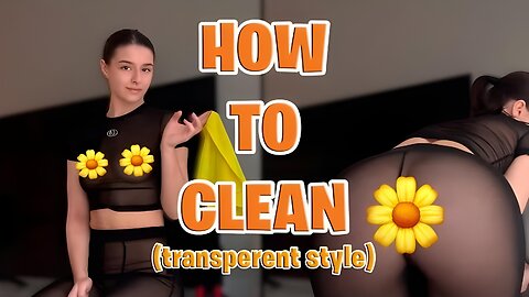 Apartment Girl | Emily Cleaning Home Try On Cleaning the Table in a Transparent Black Outfit 4K HD
			