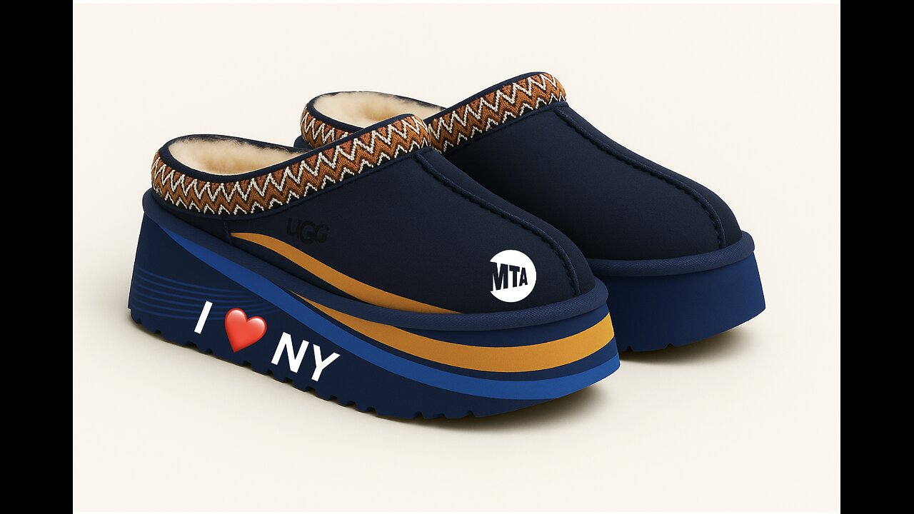 MTA Blue Livery Ugg Platform slippers 3D View
