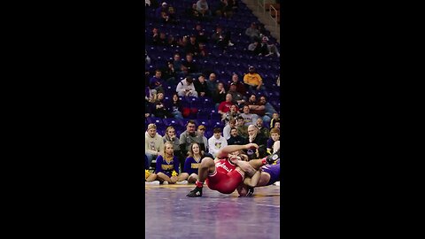 Cheerleaders watch men’s wrestling match up close