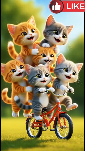 The cat family is going on a bicycle tour. AI generate kids in children enjoy funny cartoon video