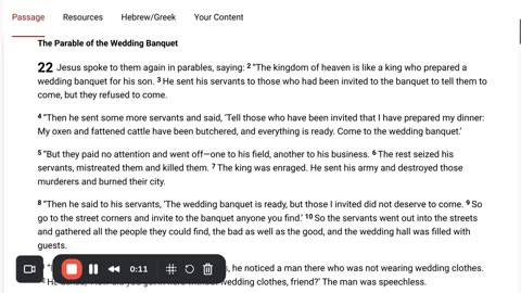 From Matt 22 The Parable of the Wedding Banquet