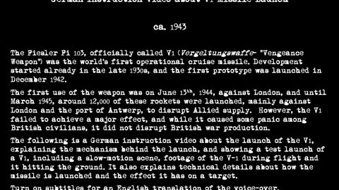 German Instruction Video about V1 Missile Launch- ca. 1943