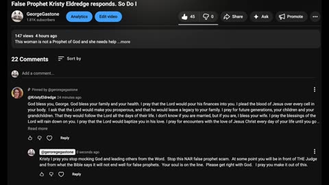 False Prophet Kristy leaves a comment on the video