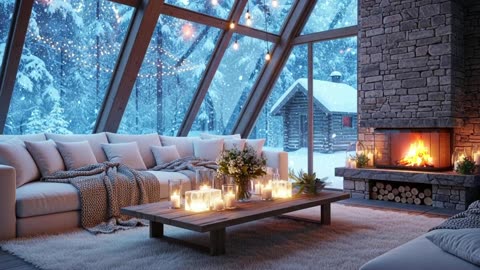 Relaxing Lounge Piano 🎹🔥 Winter Fire & Gentle Snowfall | Focus, Recharge & Boost Mood