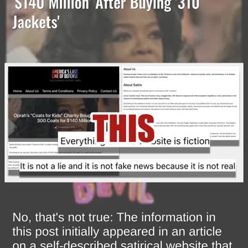 Fact Check: 'Coats For Kids' NOT Real Oprah Charity, Did NOT Take '$140M' After Buying '310 Jackets'