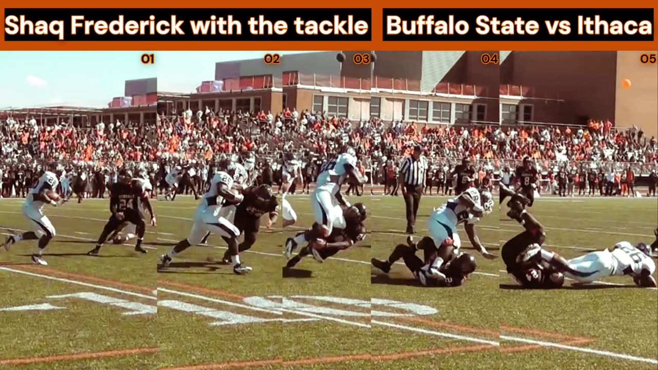Prototype 307: Buffalo State's Shaq Frederick with the tackle vs Ithaca