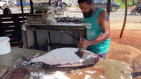 Wow! 28Kg Big Catla Fish Cutting Skills In Village Fish Market| Sri Lanka Fish Cutting Skills