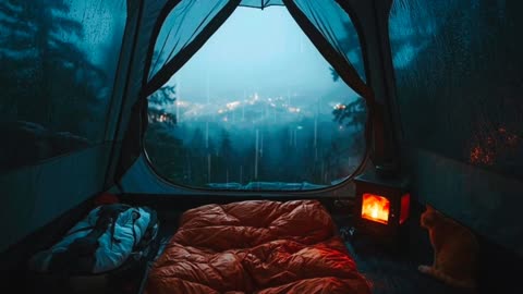 Cozy tent with Rain and campfire ambience - no music