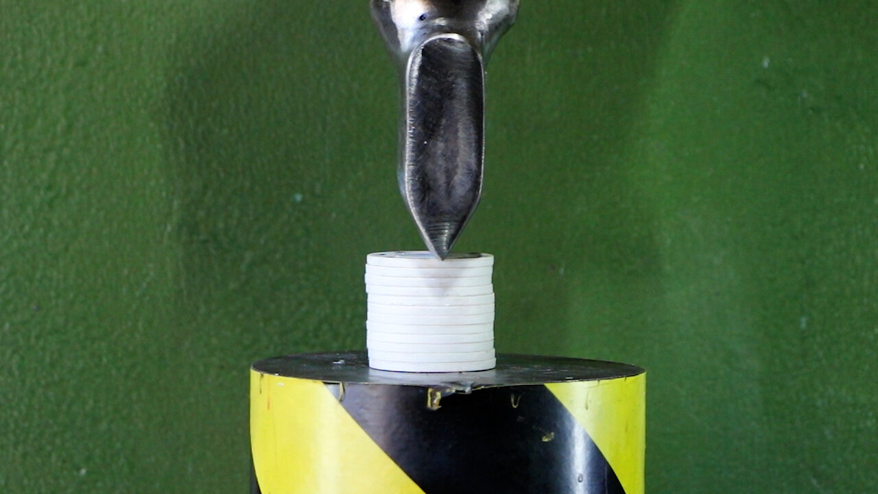 Cutting Poker Cards With Hydraulic Press